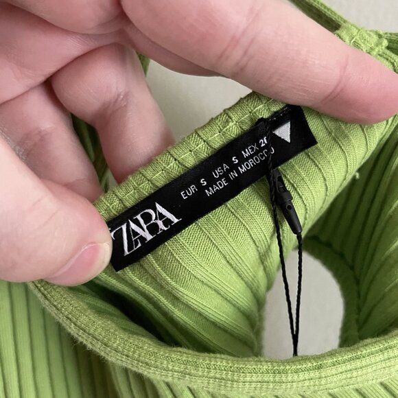 Zara Women S Green Ribbed Stretch Y2K Sleeveless Halter Neck Cutout Bodysuit NWT - Picture 7 of 16